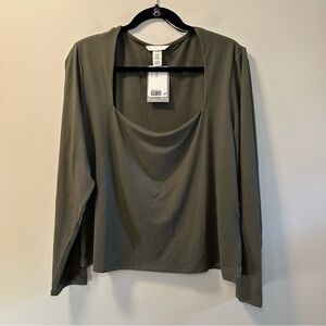 H&M Women’s Olive Green Long Sleeve Square Neck Jersey Top Sz 2XL NWT